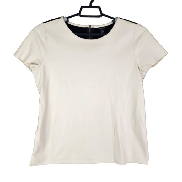 Women's Ann Taylor Faux Leather & Polyester Short Sleeve Top Short Sleeve M - Picture 1 of 11